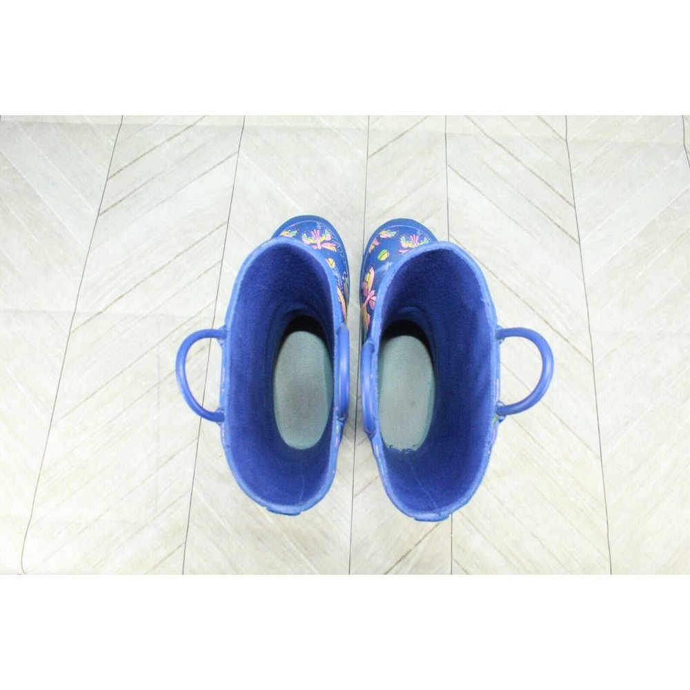 LL Bean Wellies Blue Butterfly Waterproof Rain Boots Size 3 - Picture 8 of 10
